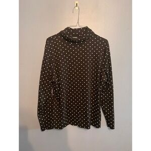Karen Scott Women's Black Turtleneck W White Polka Dots Size XL Ditzy Casual